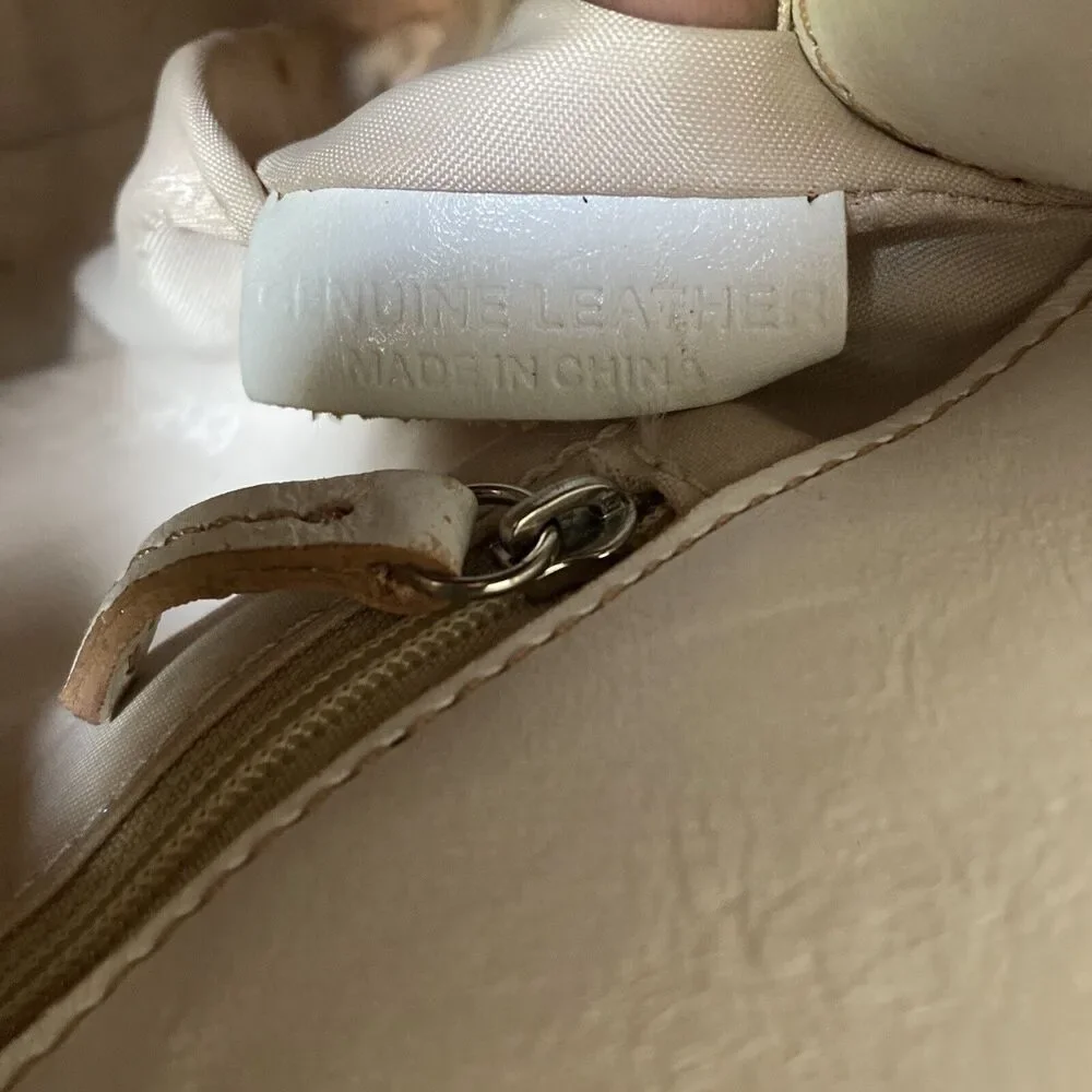 Vintage Fossil Satchel Purse Small White Leather 11x7.5